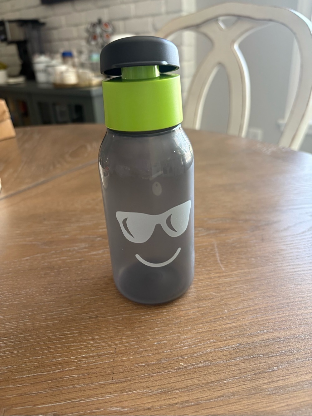 Tupperware Gray Bottle with Lime Green Lid and Sunglasses Graphic